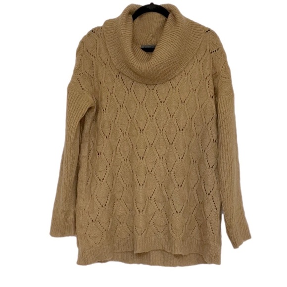 Anthropologie Sweaters - ANTHROPOLOGIE Elsamanda Sweater Italian Mohair Blend Open Knit Cowl Neck Straw M